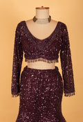 Wine Sequin Embellished Mermaid Lehenga with Ruffle Dupatta – Party & Reception Wear