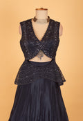 Navy Blue Sequin Embellished Peplum Lehenga Set with Designer Cut-Out Blouse – Party & Reception Wear