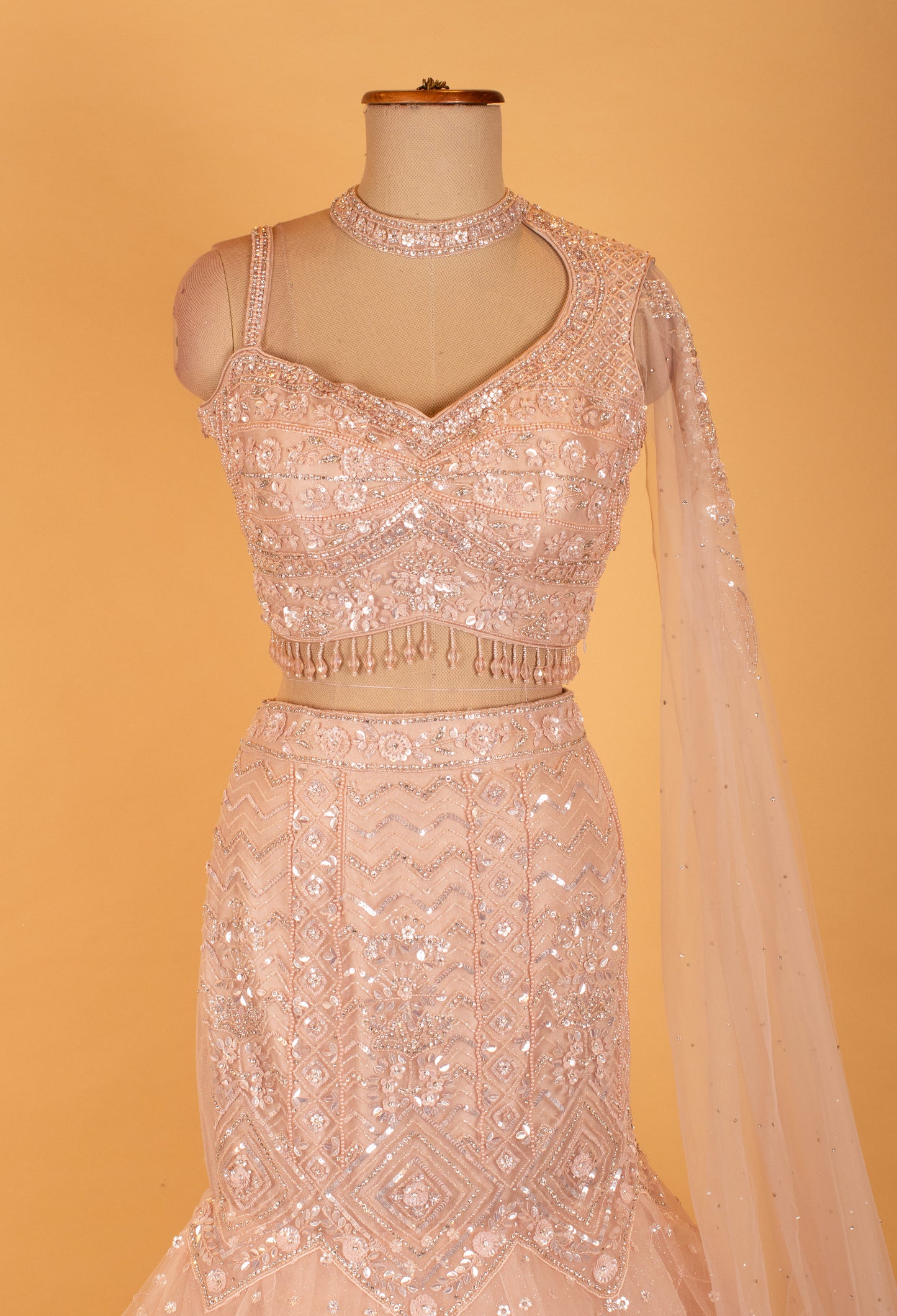 Blush Pink Sequin Embroidered Mermaid Lehenga Set for Weddings & Receptions