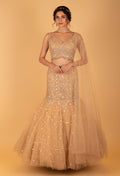 Champagne Gold Sequin Embellished Mermaid Lehenga Set for Wedding & Bridal Occasions