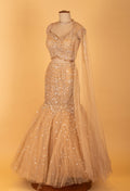 Champagne Gold Sequin Embellished Mermaid Lehenga Set for Wedding & Bridal Occasions