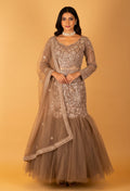 Champagne Grey Sequin Crop Top & Fishtail Lehenga Set – Bridal & Reception Wear