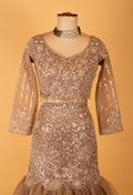 Champagne Grey Sequin Crop Top & Fishtail Lehenga Set – Bridal & Reception Wear