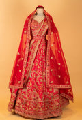 Red Heavy Embroidered Bridal Lehenga Set with Dupatta – Traditional Wedding Wear for Brides
