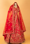 Red Heavy Embroidered Bridal Lehenga Set with Dupatta – Traditional Wedding Wear for Brides