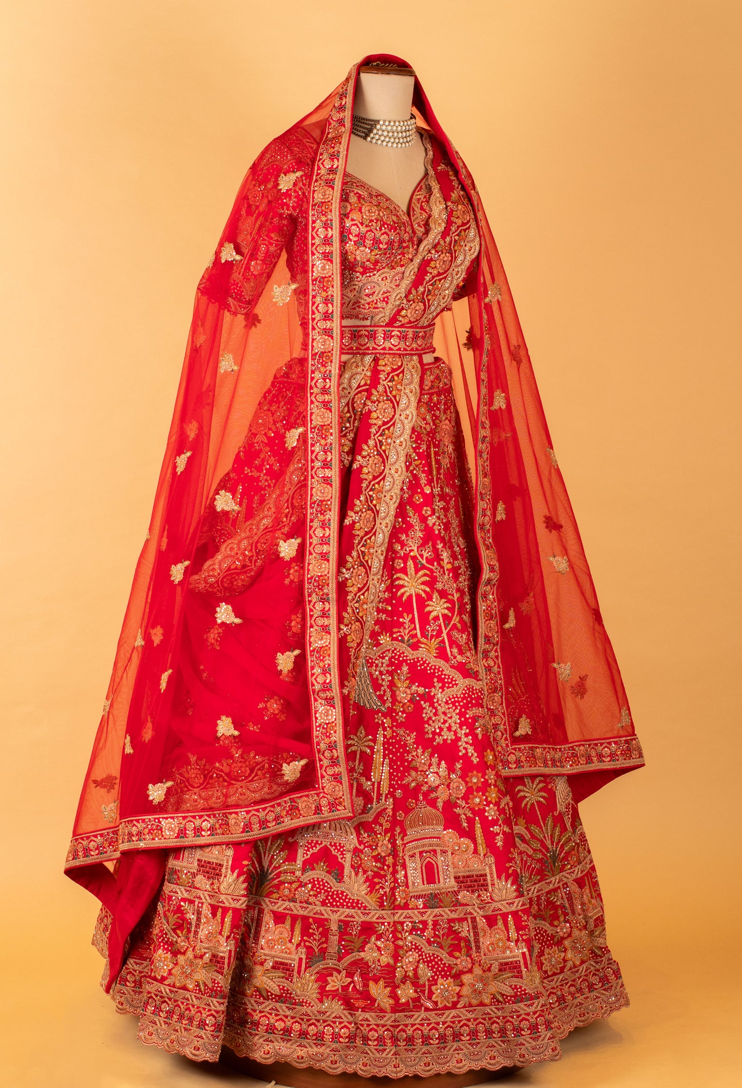 Red Heavy Embroidered Bridal Lehenga Set with Dupatta – Traditional Wedding Wear for Brides