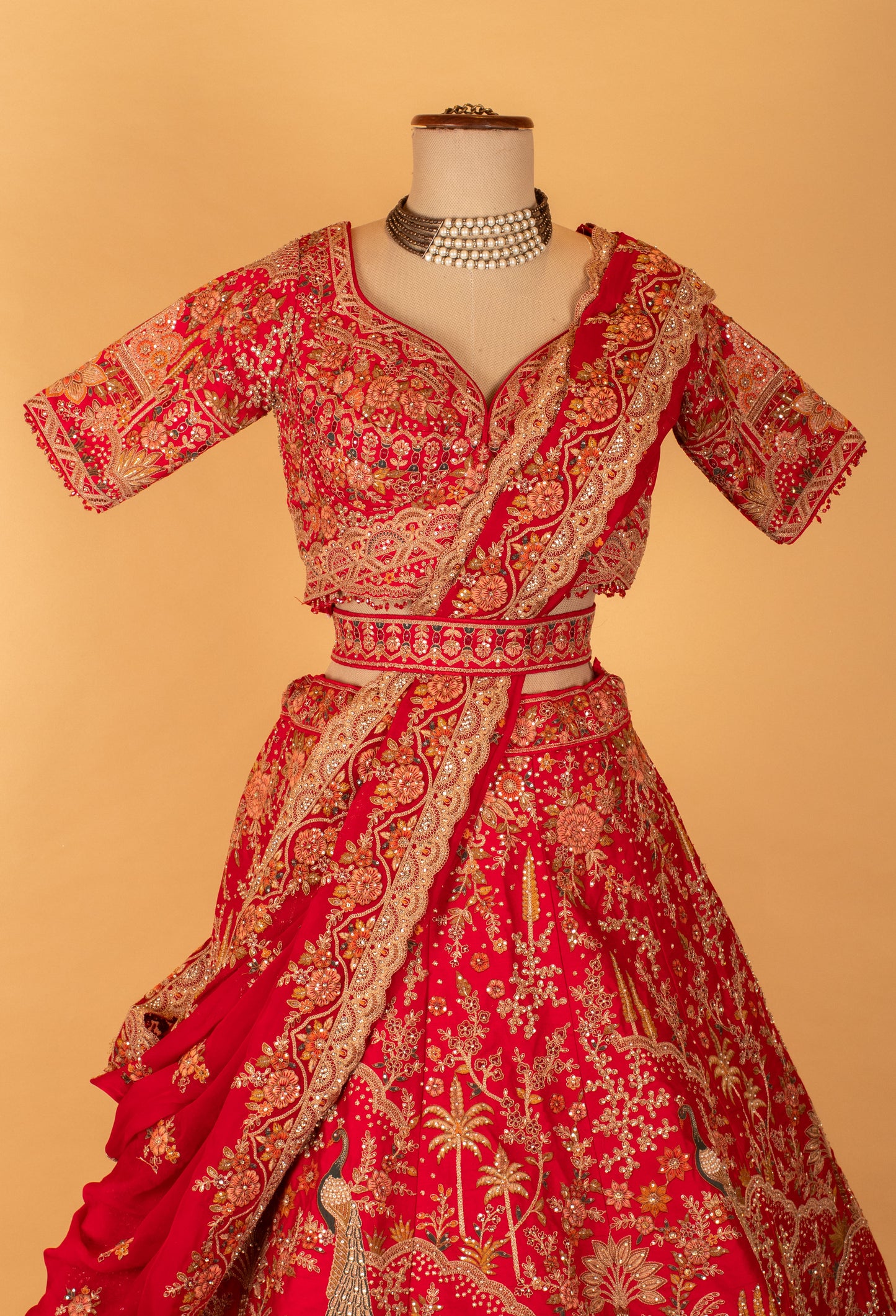 Red Heavy Embroidered Bridal Lehenga Set with Dupatta – Traditional Wedding Wear for Brides