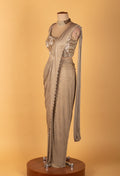 Champagne Gold Pre-Stitched Saree with Sequined Crop Top – Designer Cocktail & Reception Wear