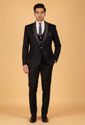 Black 3-Piece Tuxedo Suit for Men with Satin Shawl Lapel – Wedding & Reception Wear