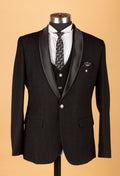 Black 3-Piece Tuxedo Suit for Men with Satin Shawl Lapel – Wedding & Reception Wear
