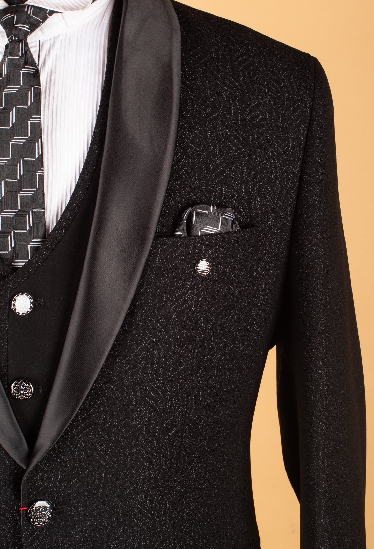 Black 3-Piece Tuxedo Suit for Men with Satin Shawl Lapel – Wedding & Reception Wear