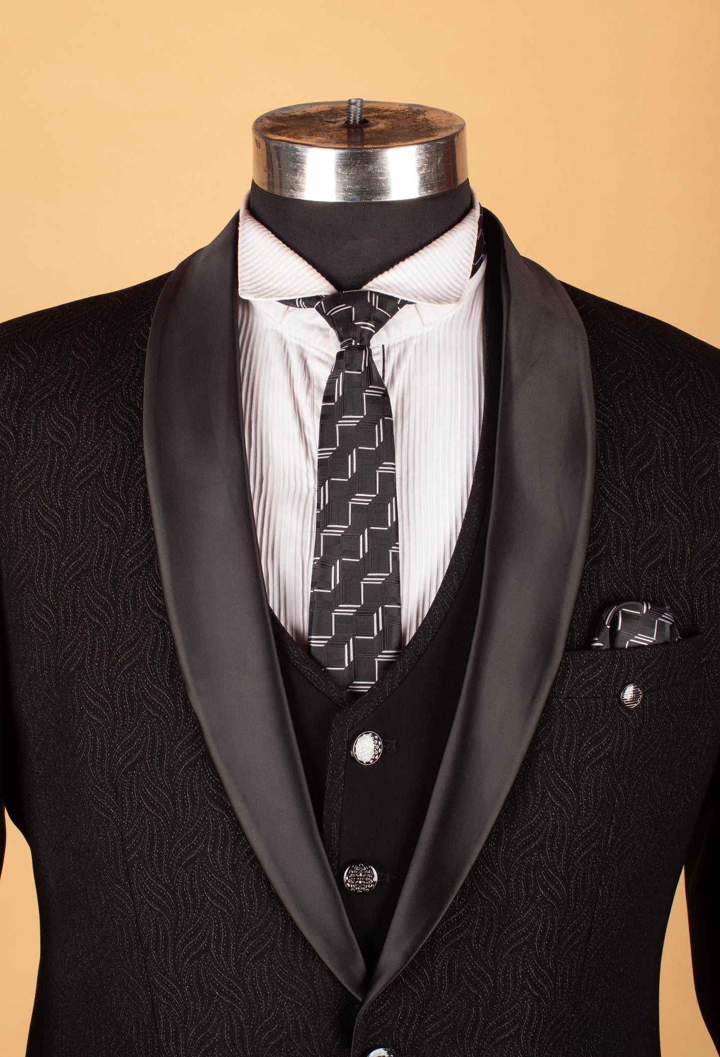 Black 3-Piece Tuxedo Suit for Men with Satin Shawl Lapel – Wedding & Reception Wear