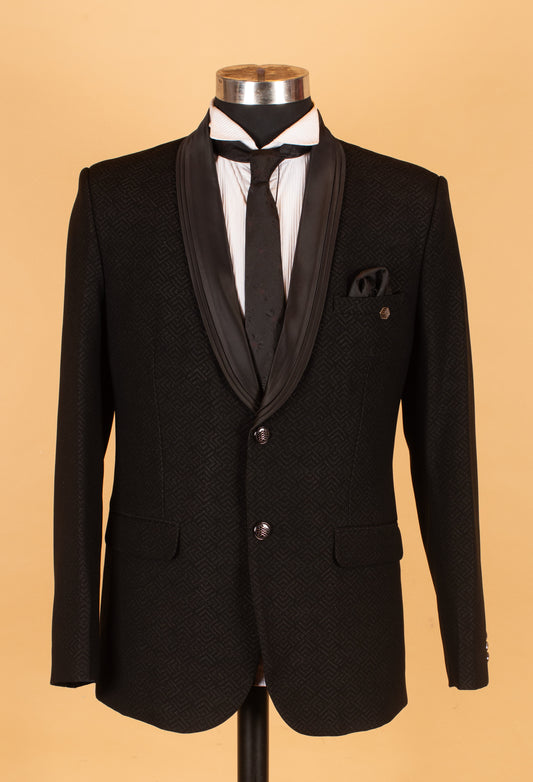 Black textured tuxedo blazer with satin shawl lapel – product image 2