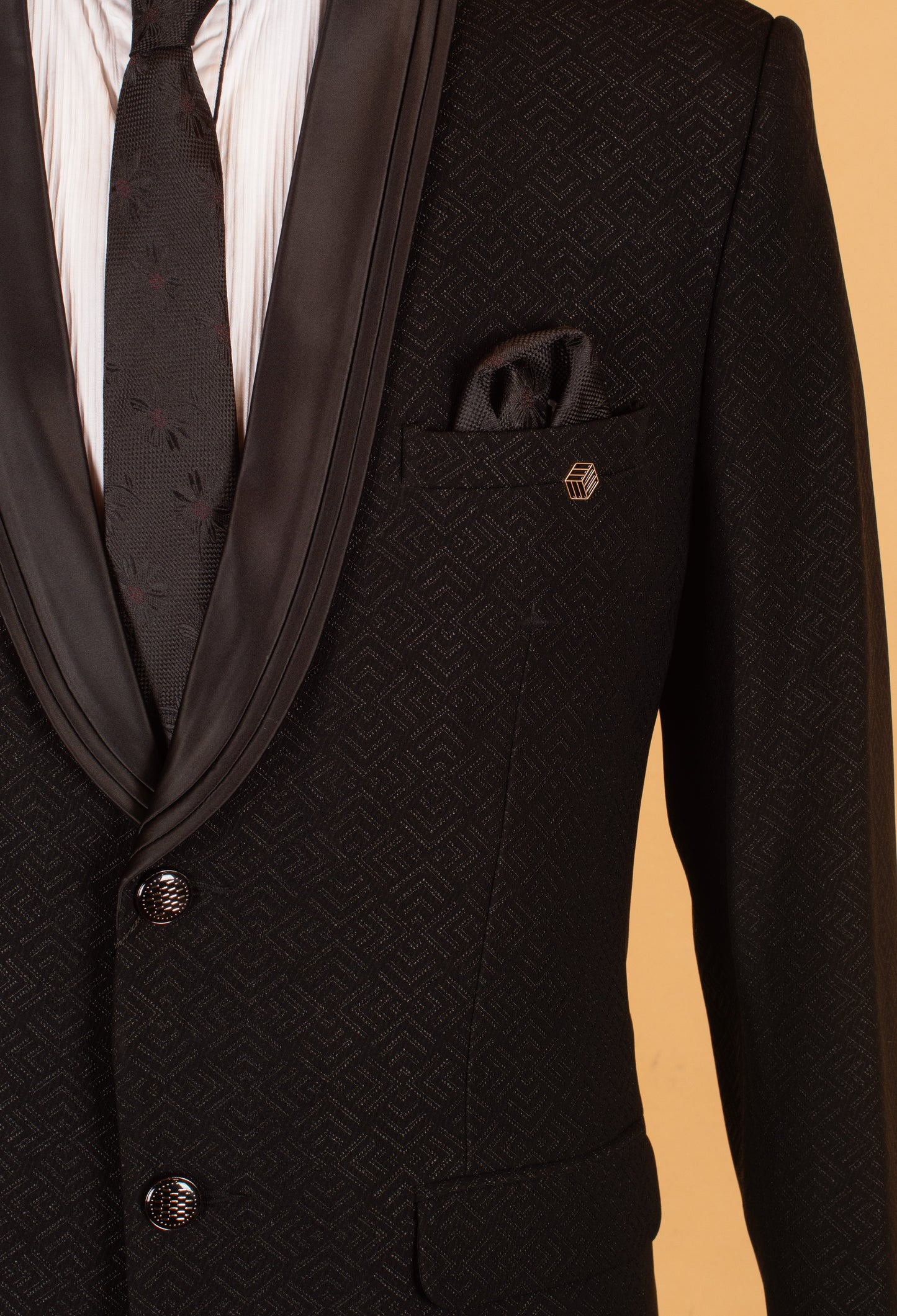 Black Textured Tuxedo Blazer with Satin Shawl Lapel – Premium Party & Formal Wear for Men