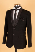 Black Textured Tuxedo Blazer with Satin Shawl Lapel – Premium Party & Formal Wear for Men