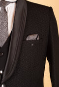 Black Textured 3-Piece Suit for Men – Premium Wedding & Reception Tuxedo Look
