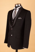 Black Textured 3-Piece Suit for Men – Premium Wedding & Reception Tuxedo Look