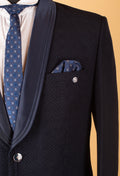 Navy Blue Textured Tuxedo Blazer with Satin Shawl Lapel – Luxury Formal Wear for Men