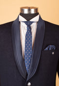 Navy Blue Textured Tuxedo Blazer with Satin Shawl Lapel – Luxury Formal Wear for Men