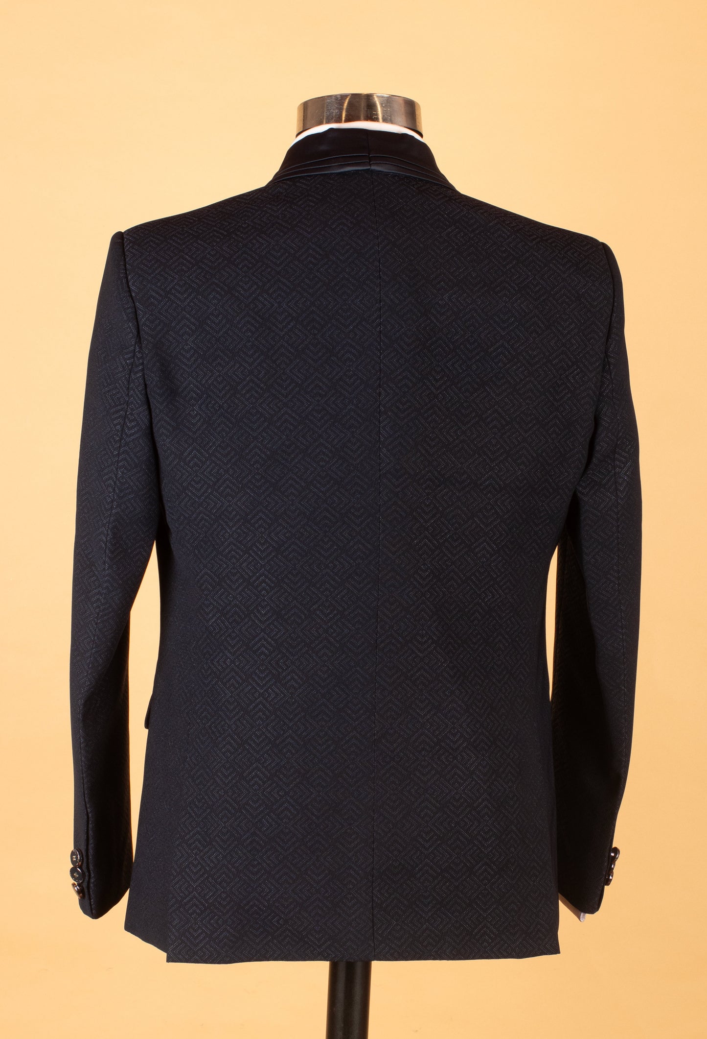 Navy Blue Textured Tuxedo Blazer with Satin Shawl Lapel – Luxury Formal Wear for Men