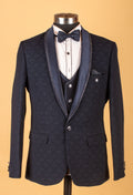 Navy Blue 3-Piece Tuxedo Suit for Men with Designer Shawl Lapel – Groom & Reception Wear
