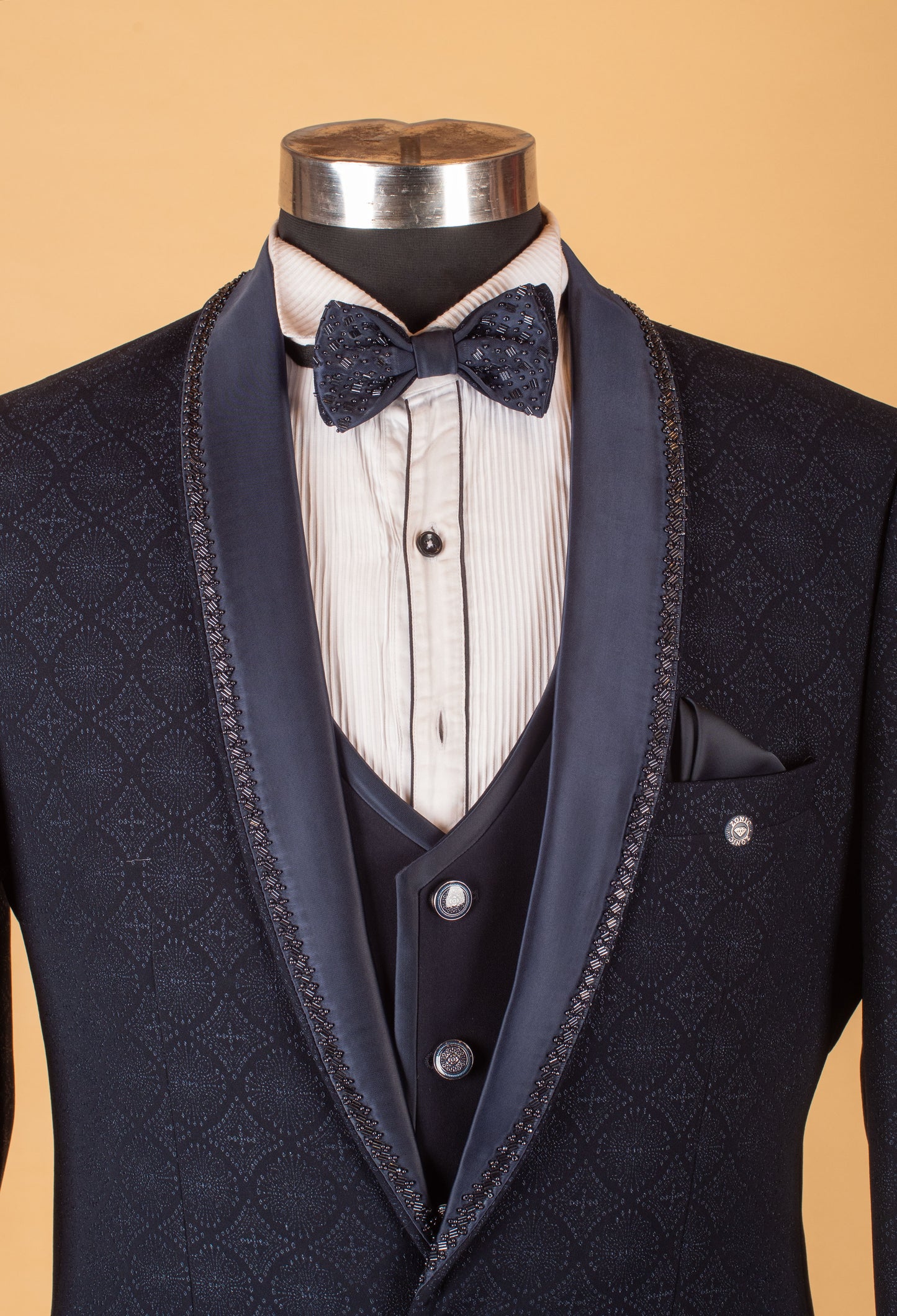 Navy Blue 3-Piece Tuxedo Suit for Men with Designer Shawl Lapel – Groom & Reception Wear