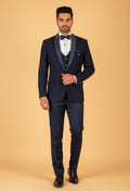 Navy Blue 3-Piece Tuxedo Suit for Men with Designer Shawl Lapel – Groom & Reception Wear