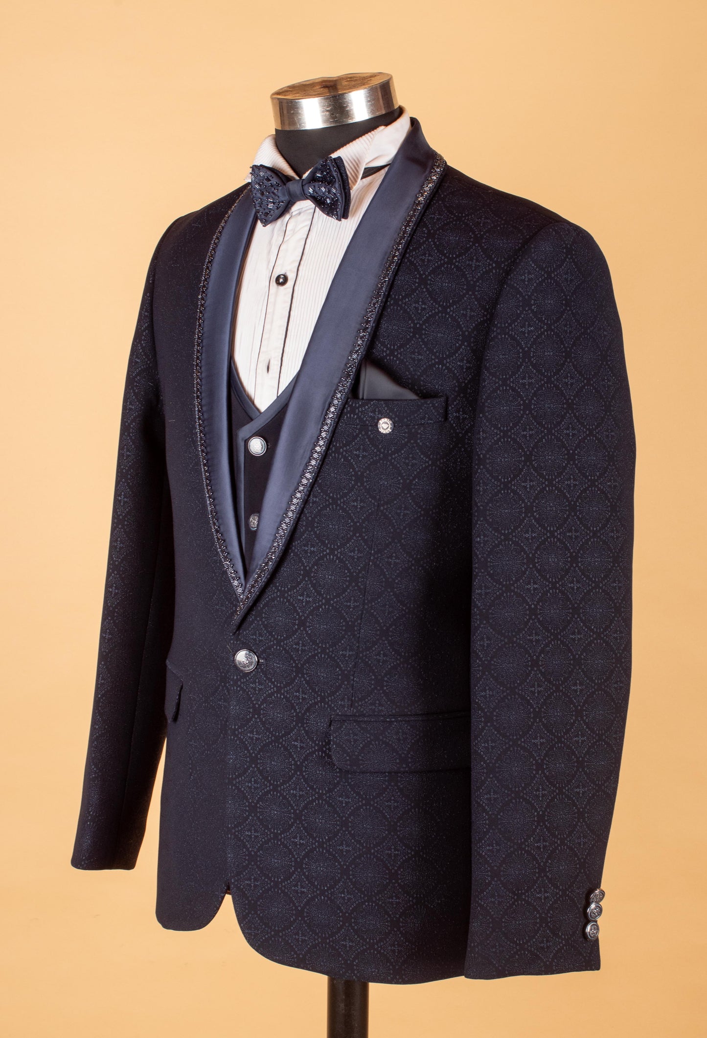 Navy Blue 3-Piece Tuxedo Suit for Men with Designer Shawl Lapel – Groom & Reception Wear