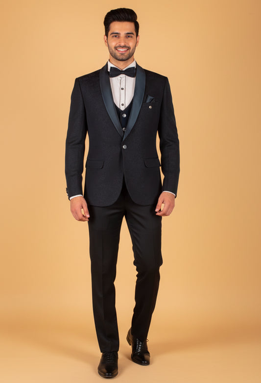 Navy Blue 3-Piece Tuxedo Suit for Men – Designer Groom & Reception Wear