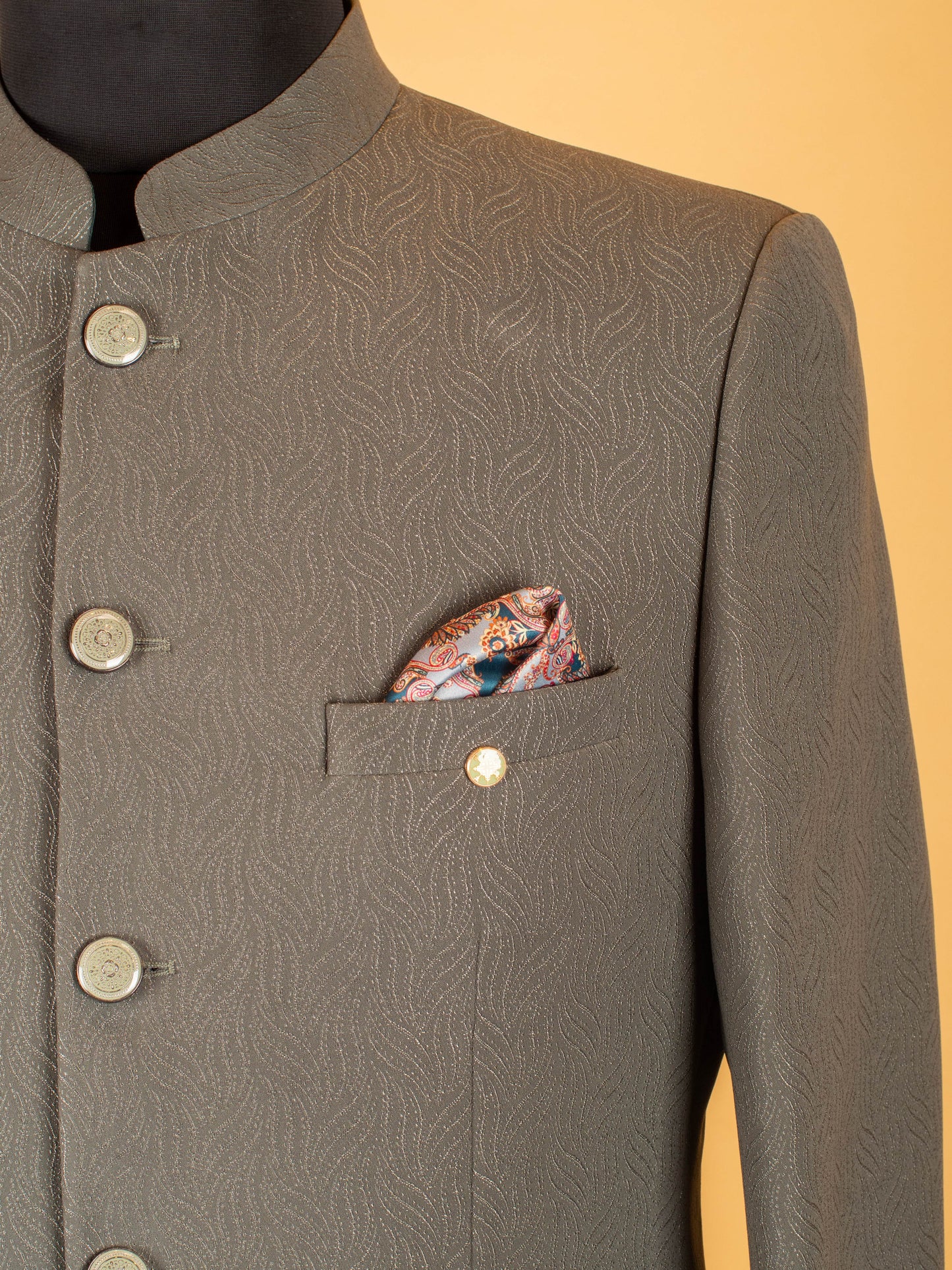 Olive Green Textured Suit for Men – Elegant Wedding & Formal Wear