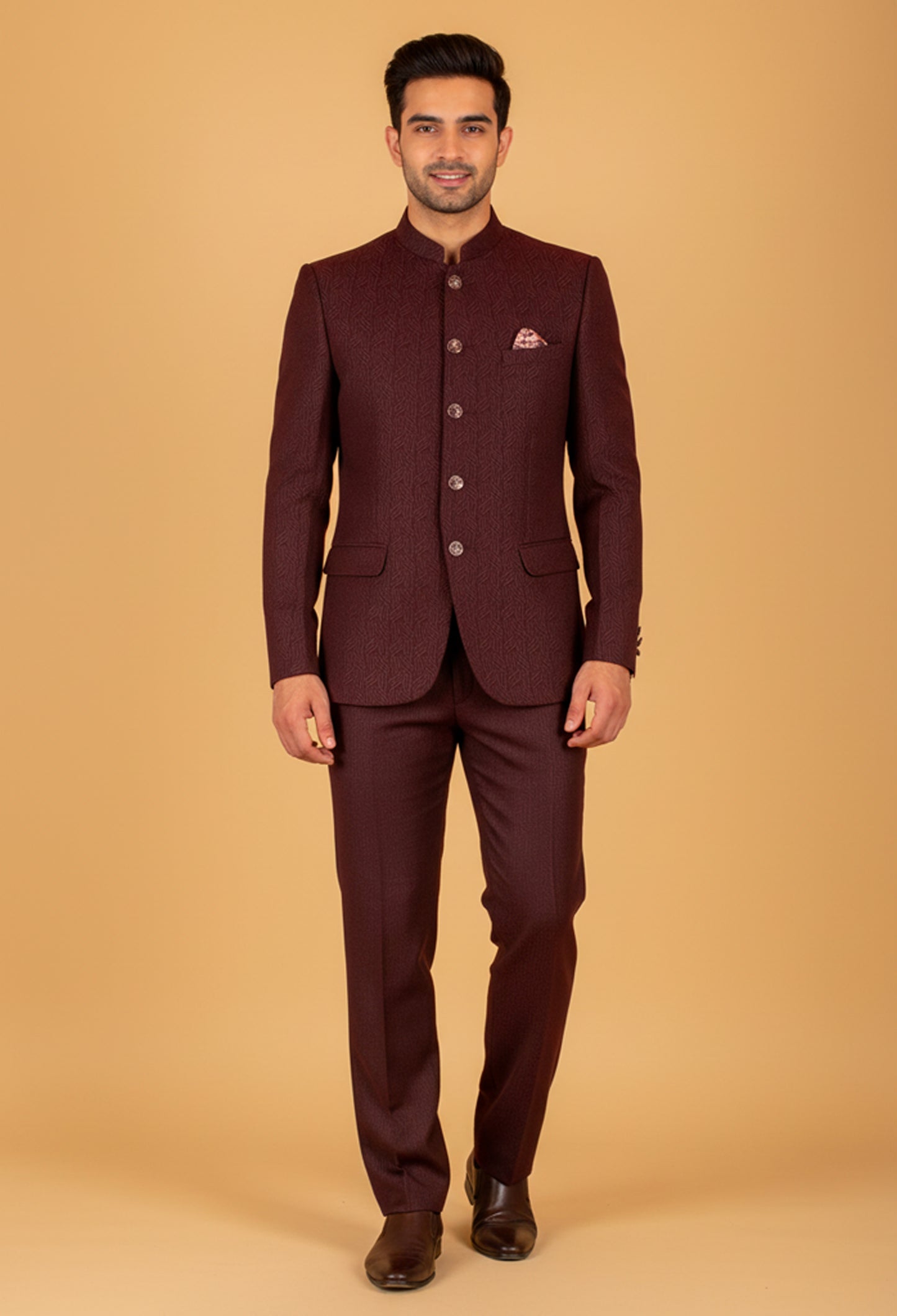 Maroon Textured Bandhgala Blazer for Men – Royal Indian Groom & Festive Wear