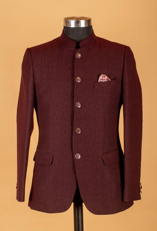 Maroon textured Bandhgala blazer for men – product image 2