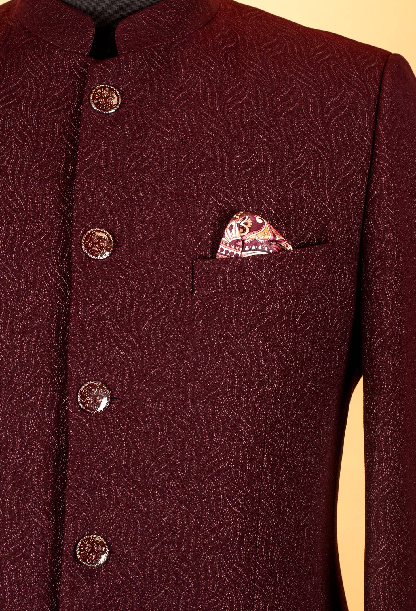 Maroon Textured Bandhgala Blazer for Men – Royal Indian Groom & Festive Wear