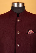 Maroon Textured Bandhgala Blazer for Men – Royal Indian Groom & Festive Wear