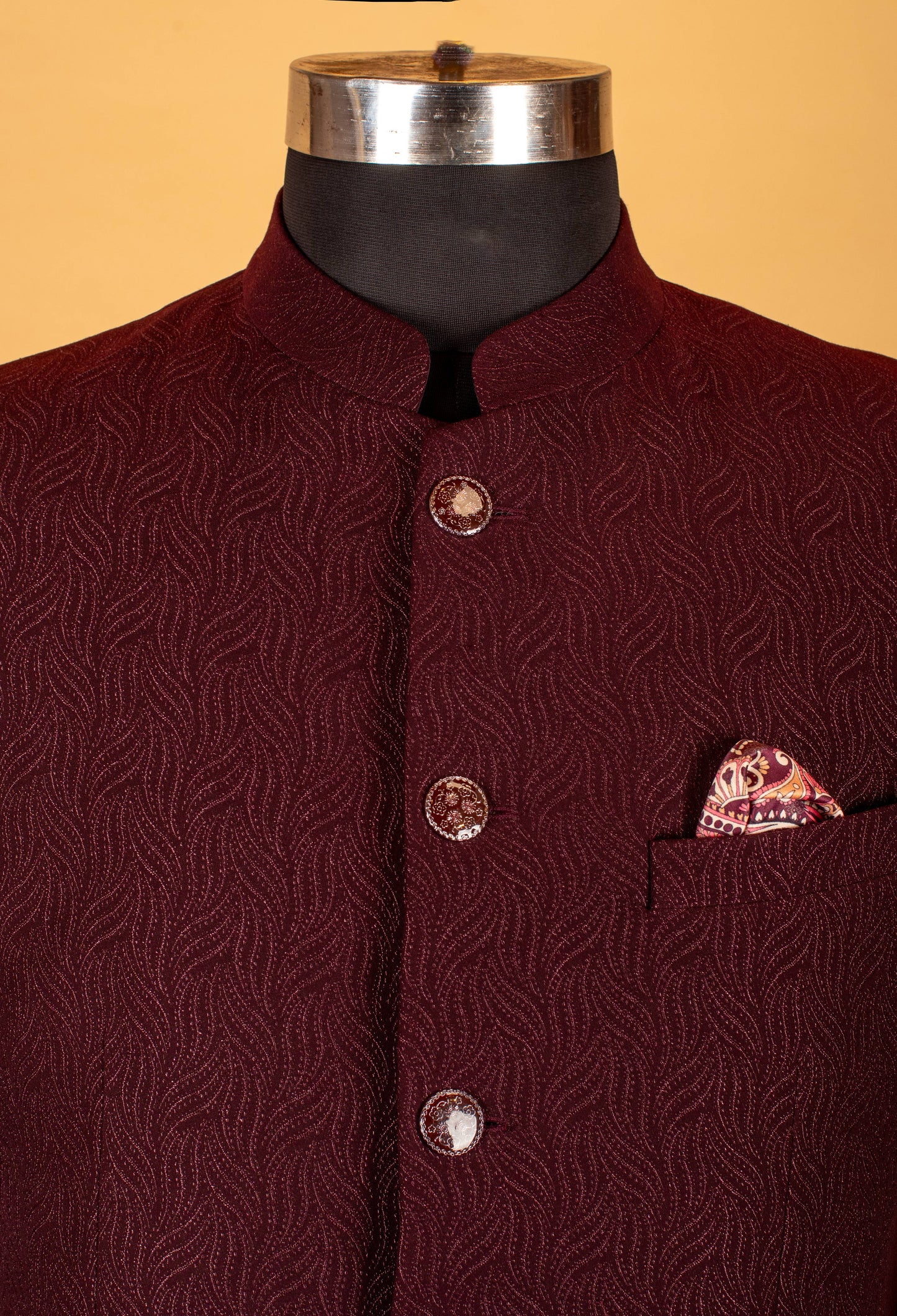 Maroon Textured Bandhgala Blazer for Men – Royal Indian Groom & Festive Wear