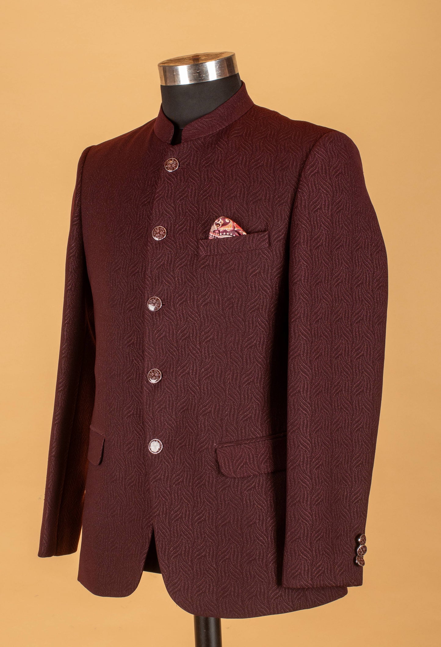 Maroon Textured Bandhgala Blazer for Men – Royal Indian Groom & Festive Wear