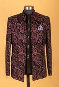 Purple & Black Floral Embroidered Indo-Western Suit for Groom – Royal Wedding Reception Wear