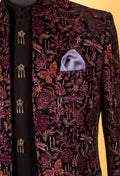 Purple & Black Floral Embroidered Indo-Western Suit for Groom – Royal Wedding Reception Wear