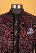 Purple & Black Floral Embroidered Indo-Western Suit for Groom – Royal Wedding Reception Wear