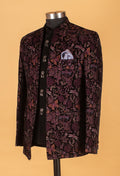 Purple & Black Floral Embroidered Indo-Western Suit for Groom – Royal Wedding Reception Wear