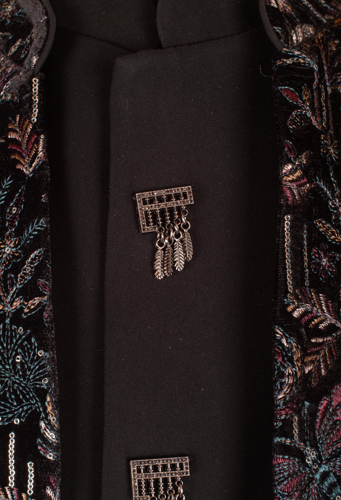 Black Multicolor Velvet Embroidered Indo-Western Suit for Groom – Designer Reception Wear