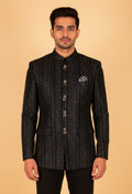 Black Embroidered Indo-Western Suit for Groom – Royal Wedding & Reception Wear