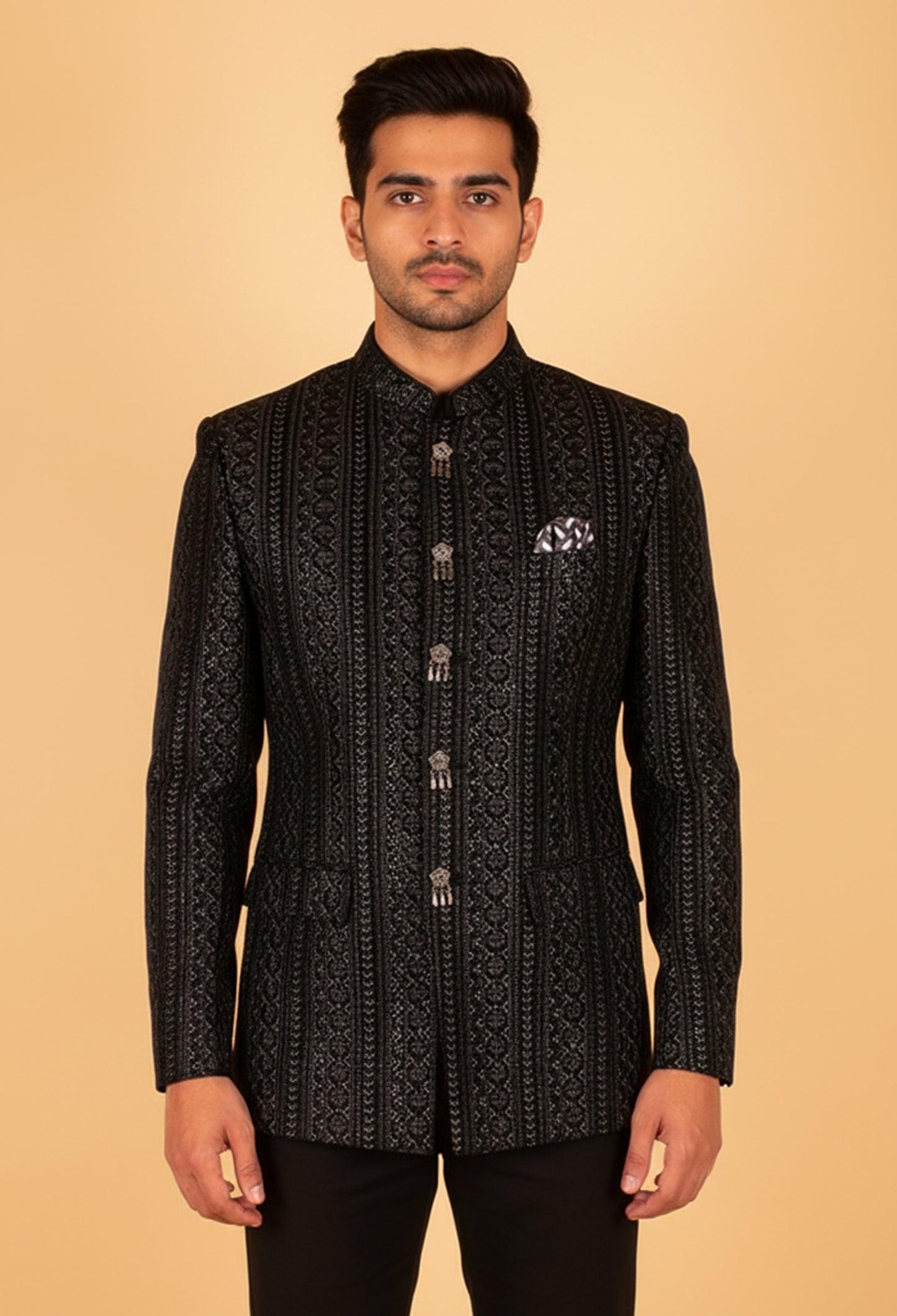 Black Embroidered Indo-Western Suit for Groom – Royal Wedding & Reception Wear