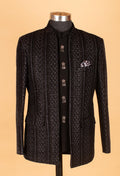 Black Embroidered Indo-Western Suit for Groom – Royal Wedding & Reception Wear