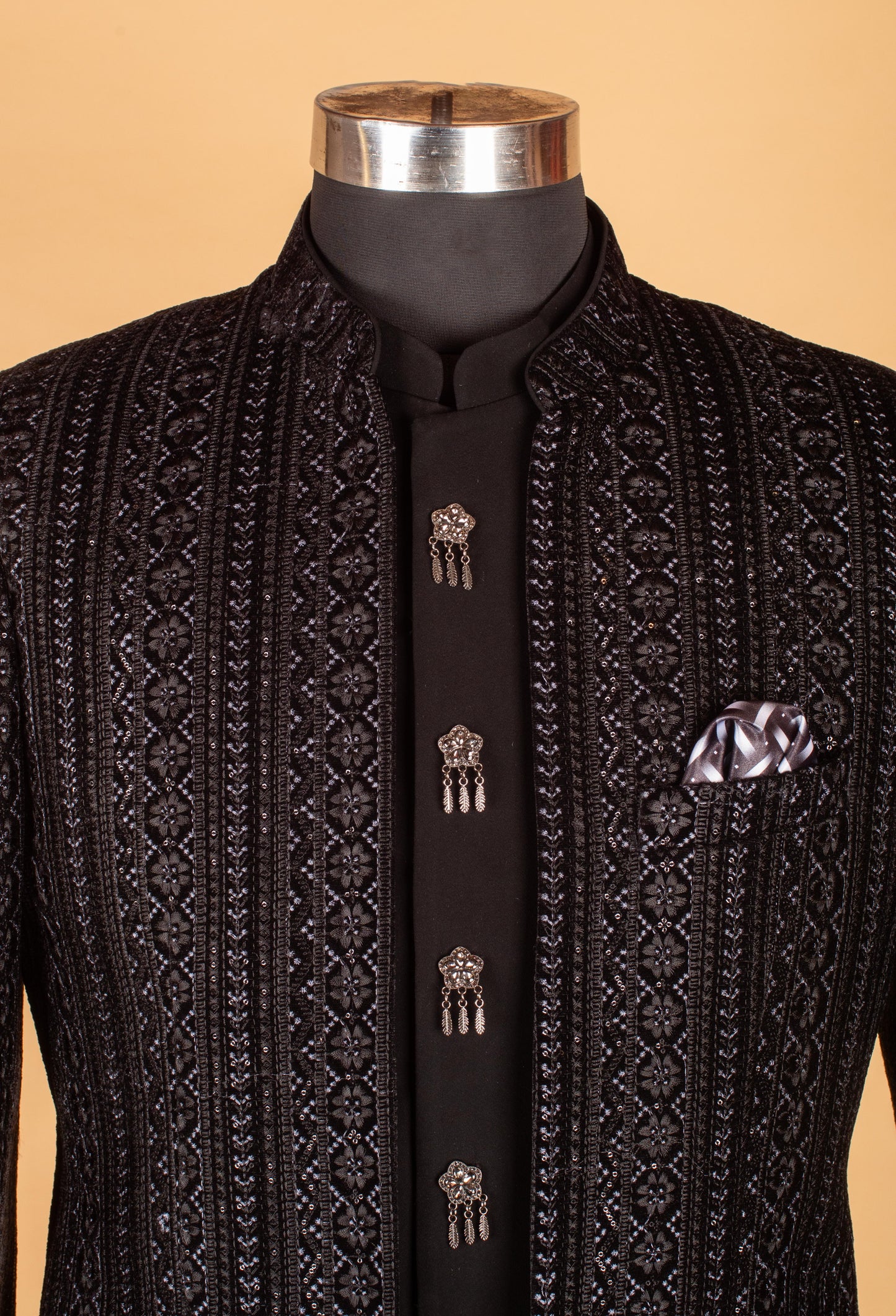 Black Embroidered Indo-Western Suit for Groom – Royal Wedding & Reception Wear