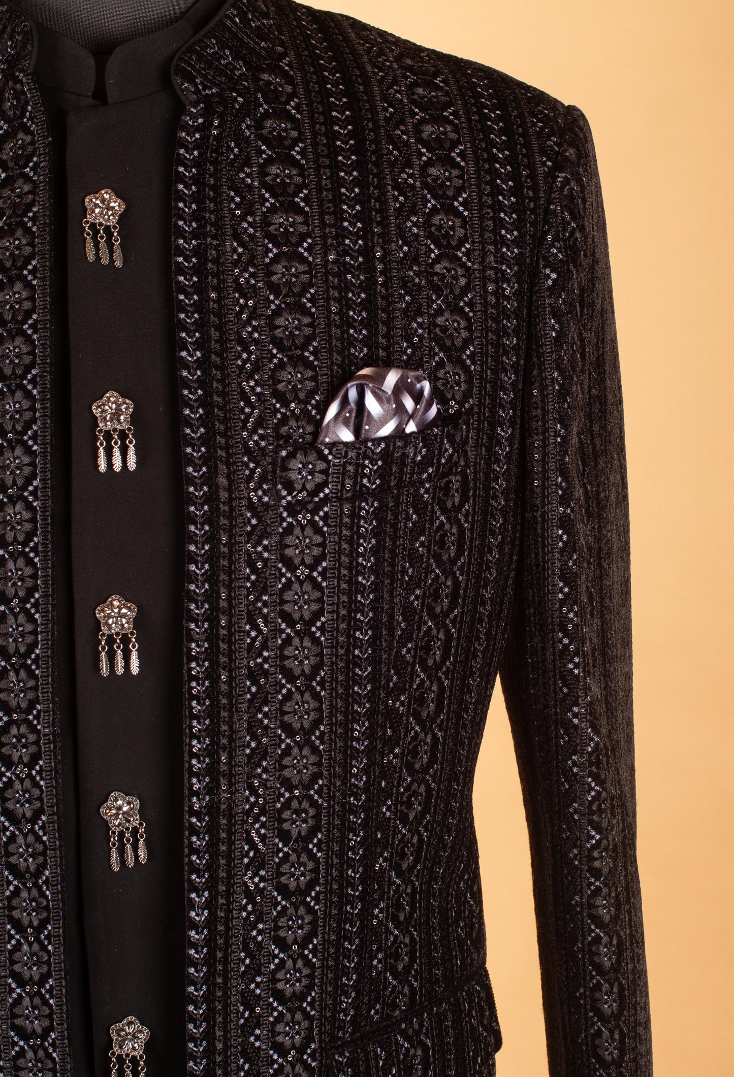 Black Embroidered Indo-Western Suit for Groom – Royal Wedding & Reception Wear