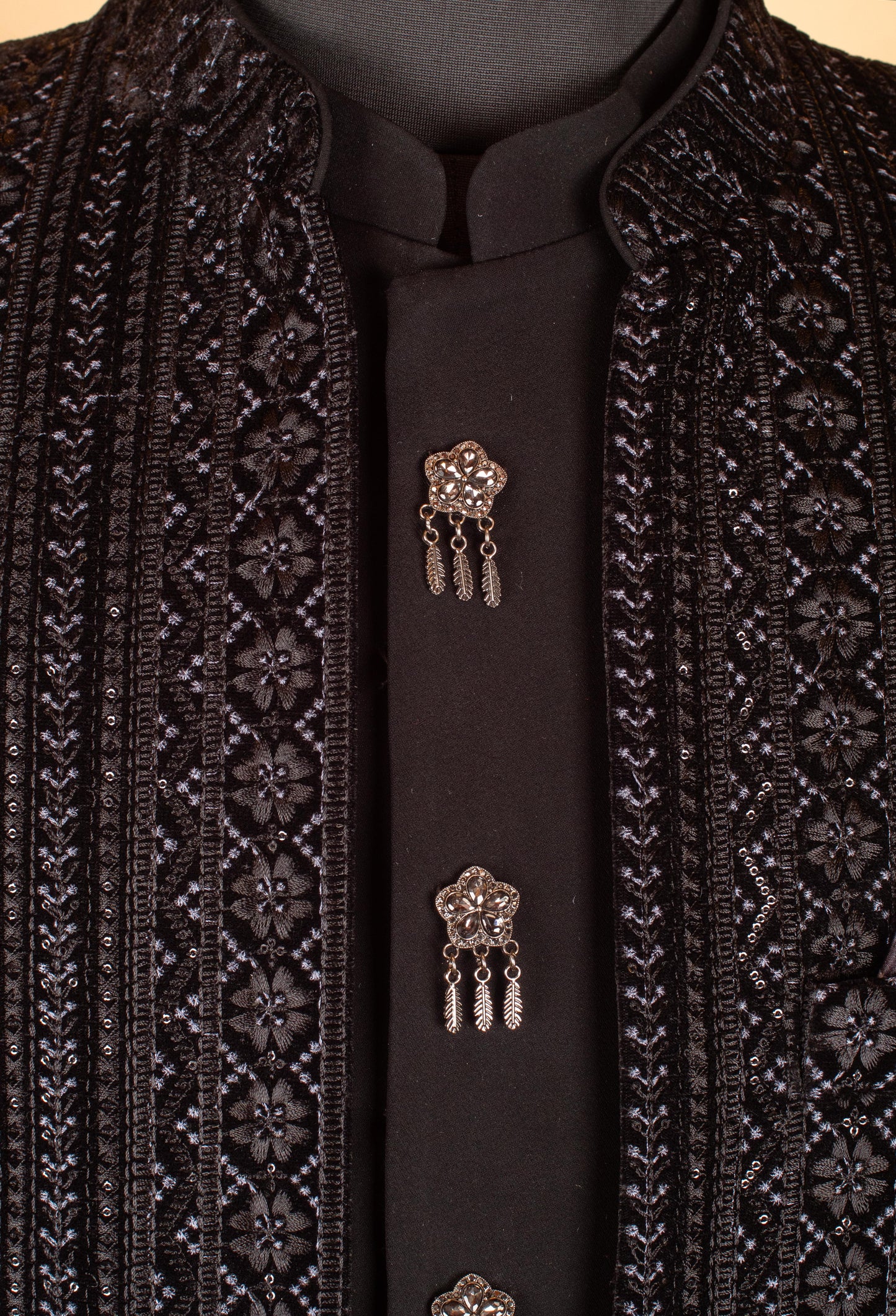 Black Embroidered Indo-Western Suit for Groom – Royal Wedding & Reception Wear