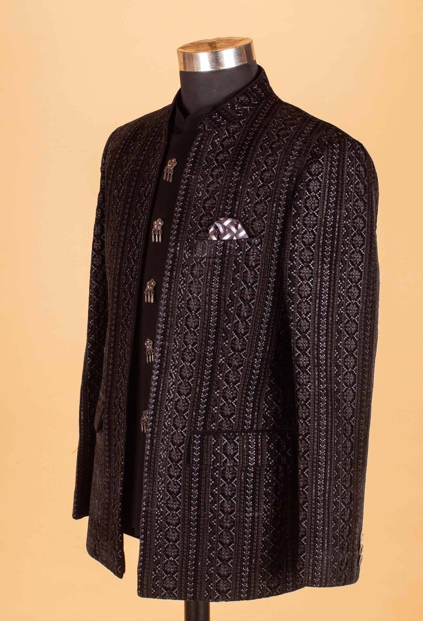Black Embroidered Indo-Western Suit for Groom – Royal Wedding & Reception Wear