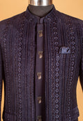 Navy Blue Embroidered Indo-Western Suit for Groom – Premium Wedding & Reception Wear