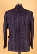 Navy Blue Embroidered Indo-Western Suit for Groom – Premium Wedding & Reception Wear
